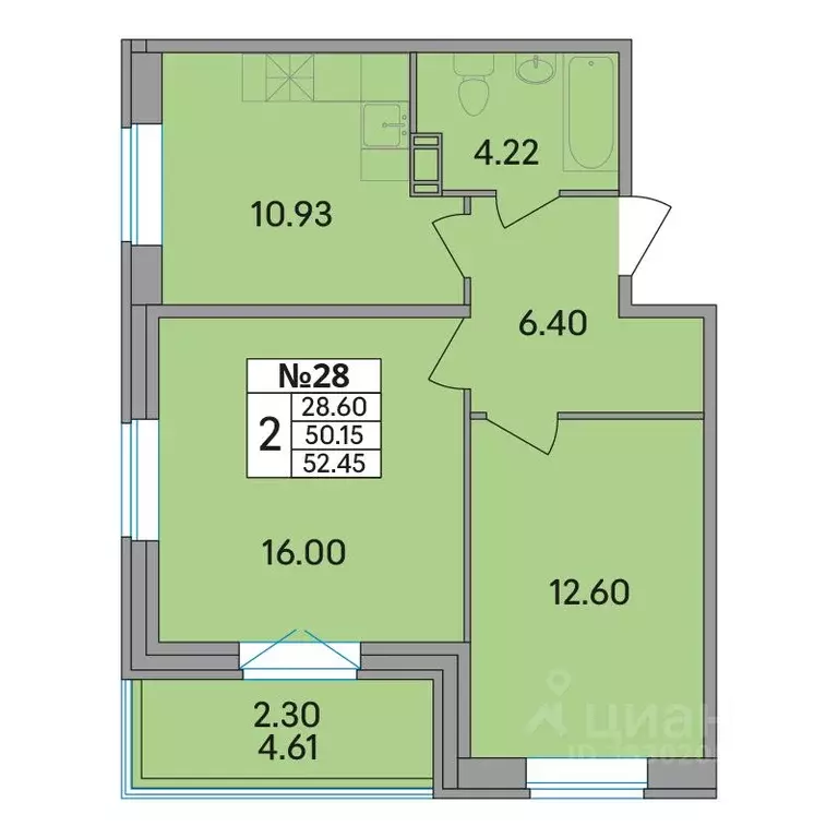 2-к кв. Ленинградская область, Всеволожский район, Агалатовское с/пос, ... - Фото 1