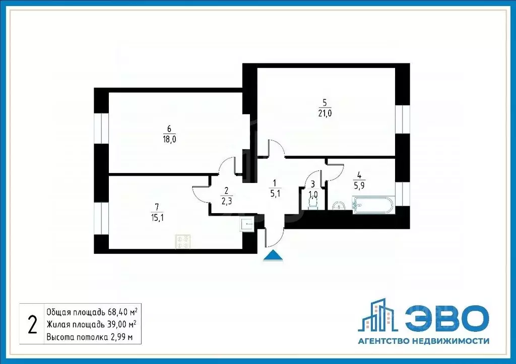 2-к кв. Санкт-Петербург Коломенская ул., 46 (68.4 м) - Фото 2
