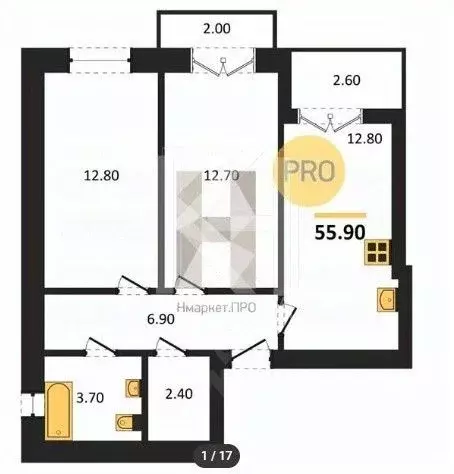 2-к кв. Калининградская область, Калининград ул. Сержанта Мишина, 83к2 ... - Фото 2