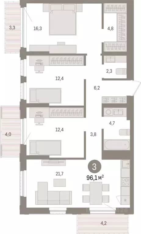 3-к кв. Липецкая область, Липецк пл. Петра Великого, 1 (96.1 м) - Фото 1