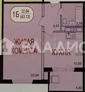 1-к. квартира, 43 м, 2/9 эт. - Фото 0