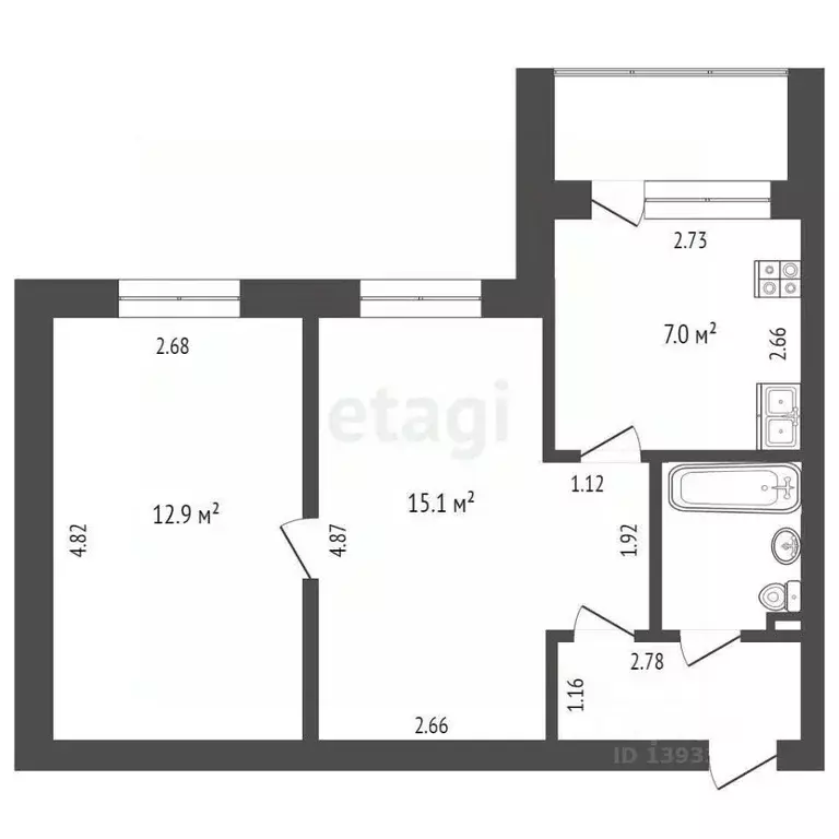2-к кв. Тюменская область, Тюмень Волгоградская ул., 67 (41.8 м) - Фото 2