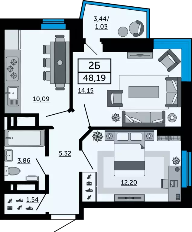 2-к квартира, 48.5 м - Фото 0