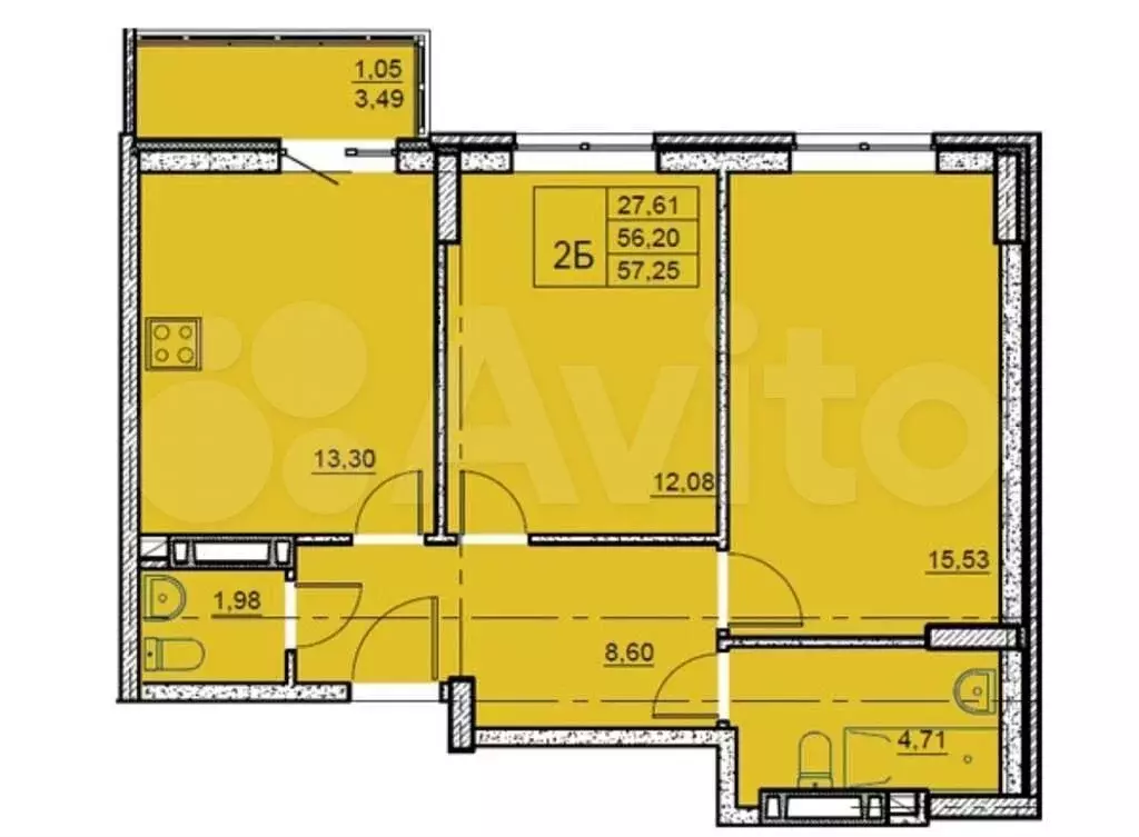 2-к. квартира, 59 м, 3/9 эт. - Фото 0