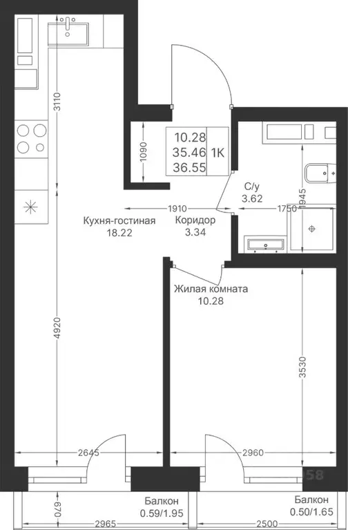 1-к кв. Татарстан, Казань Мой Ритм жилой комплекс, ПК9 (36.55 м) - Фото 1