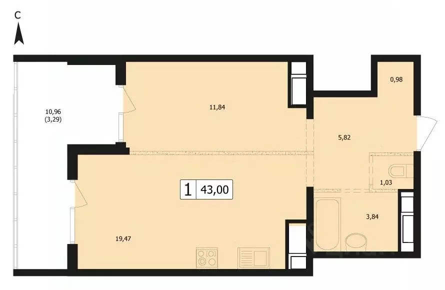 1-к кв. Краснодарский край, Краснодар ул. Автолюбителей, 1Длит4 (43.0 ... - Фото 1
