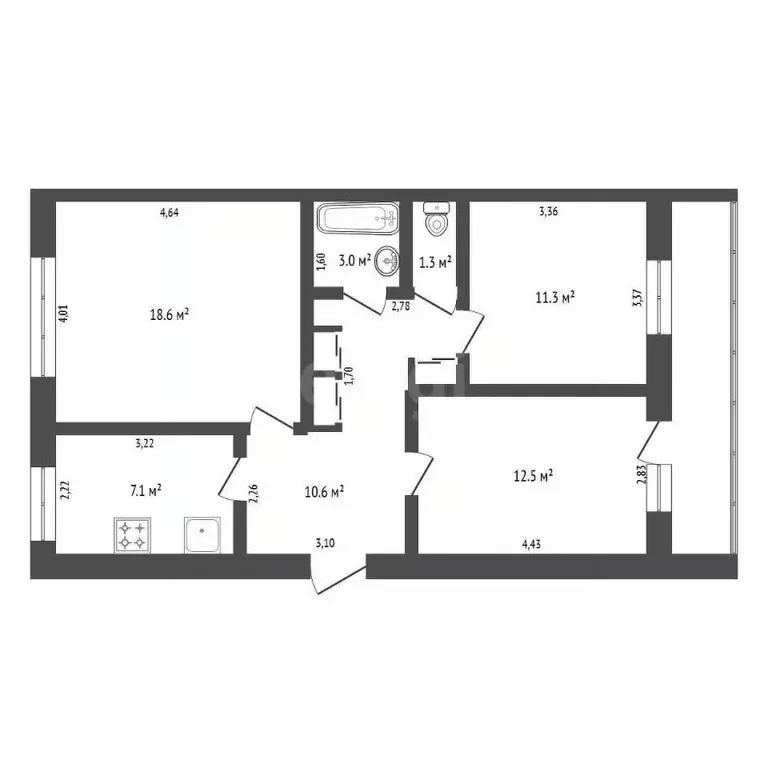 3-к кв. Амурская область, Райчихинск Пионерская ул., 64 (65.3 м) - Фото 2