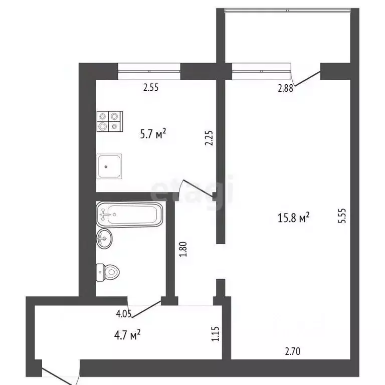 1-к кв. Тюменская область, Тюмень ул. 50 лет Октября, 39 (30.6 м) - Фото 2