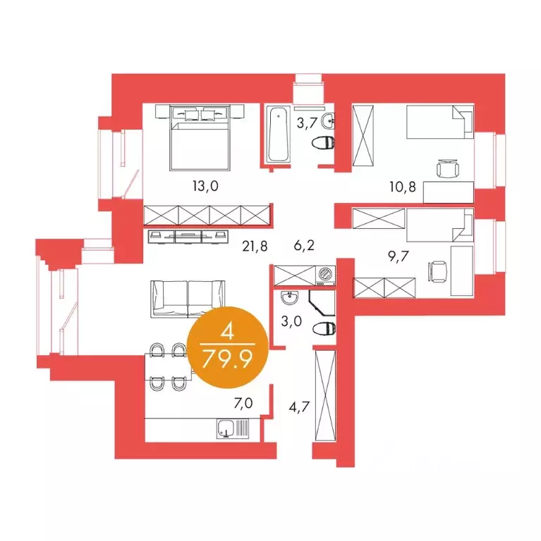 4-к кв. Красноярский край, Красноярск ул. Шахтеров, 33А (79.9 м) - Фото 0