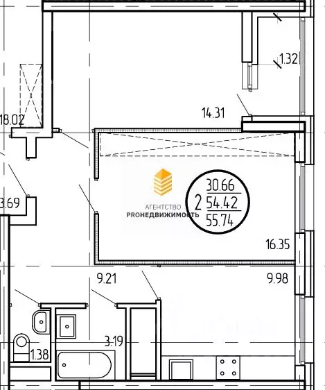 2-к кв. Башкортостан, Уфа ул. Дмитрия Купцова, 4 (54.0 м) - Фото 1