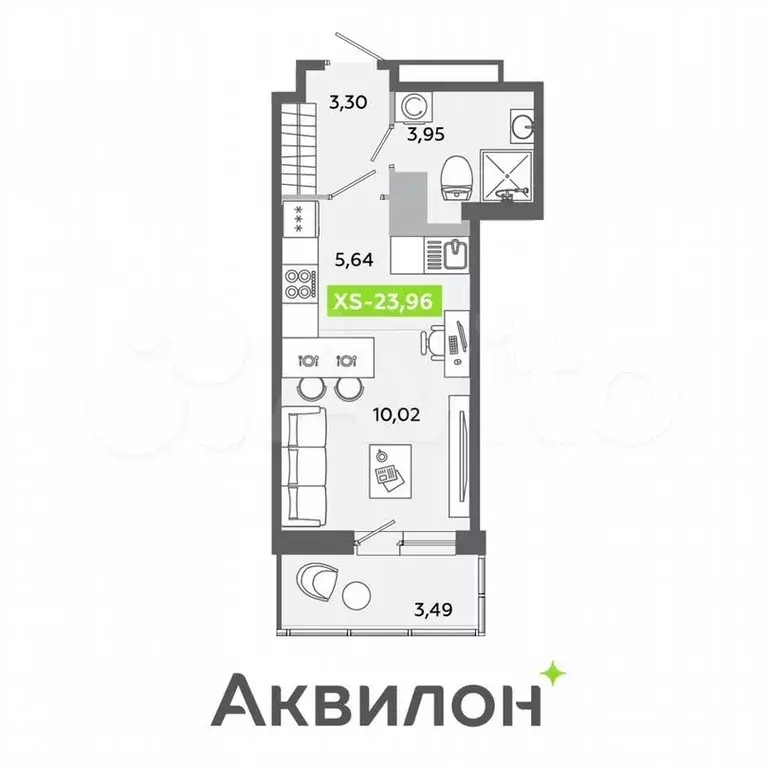 Квартира-студия, 24 м, 4/12 эт. - Фото 1