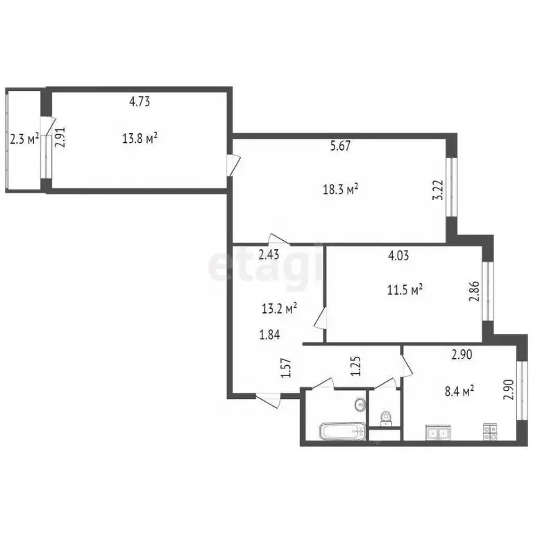 3-к кв. Санкт-Петербург Школьная ул., 126к2 (68.7 м) - Фото 1