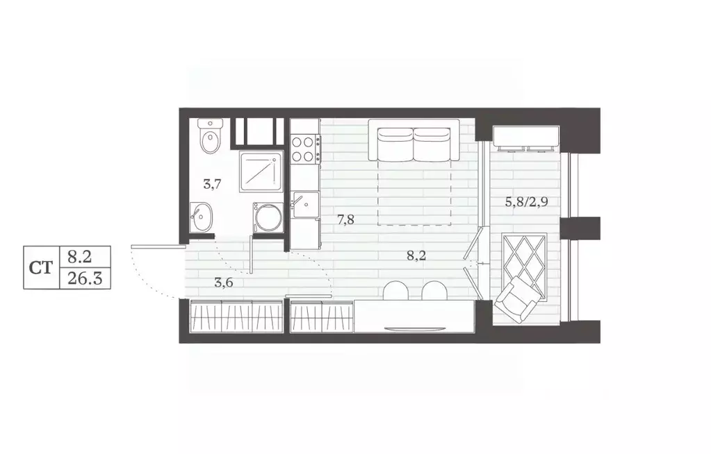 Студия Дагестан, Дербент Эффект Визионер жилой комплекс (26.28 м) - Фото 1