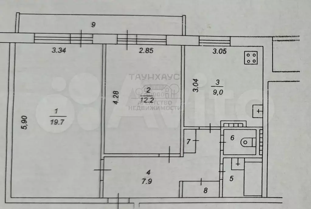 2-к. квартира, 53,4 м, 2/9 эт. - Фото 0