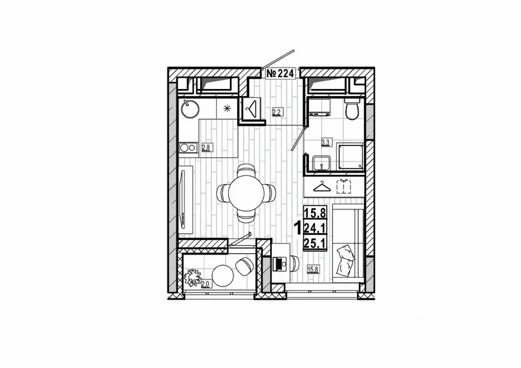 Студия Нижегородская область, Дзержинск 56-й кв-л,  (25.1 м) - Фото 1