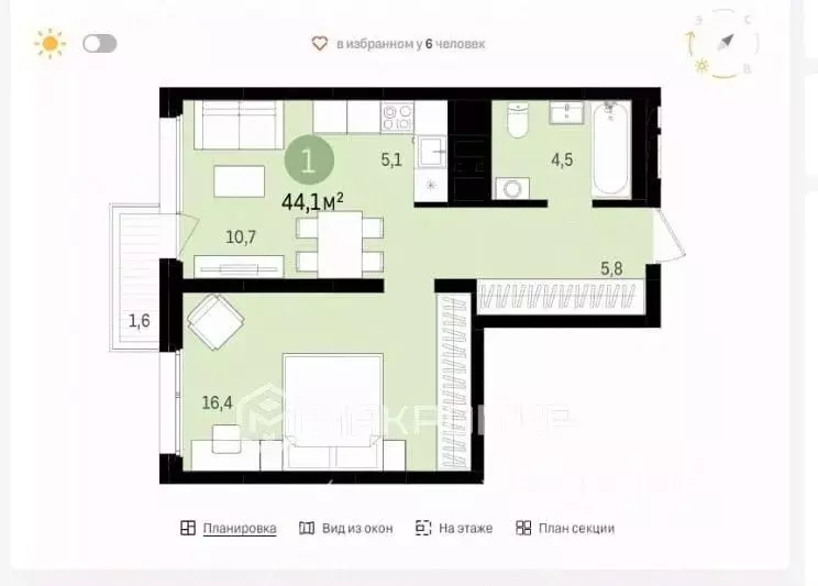 1-к кв. Новосибирская область, Новосибирск ул. Аэропорт, 88 (44.07 м) - Фото 0