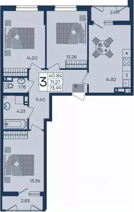 3-к кв. Краснодарский край, Краснодар  (73.99 м) - Фото 1