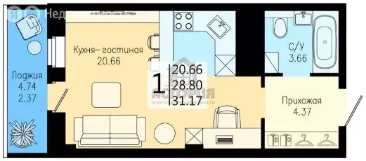 Квартира-студия: Красноярск, Дудинская улица, 2Е (31.17 м) - Фото 0