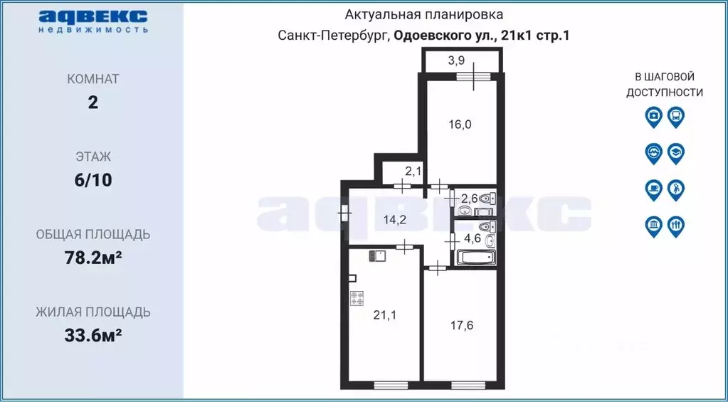 2-к кв. санкт-петербург ул. одоевского, 21к1 (78.2 м) - Фото 1