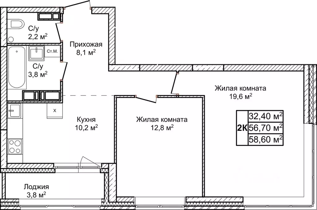 2-к кв. Нижегородская область, Нижний Новгород д. Ольгино,  (58.6 м) - Фото 1