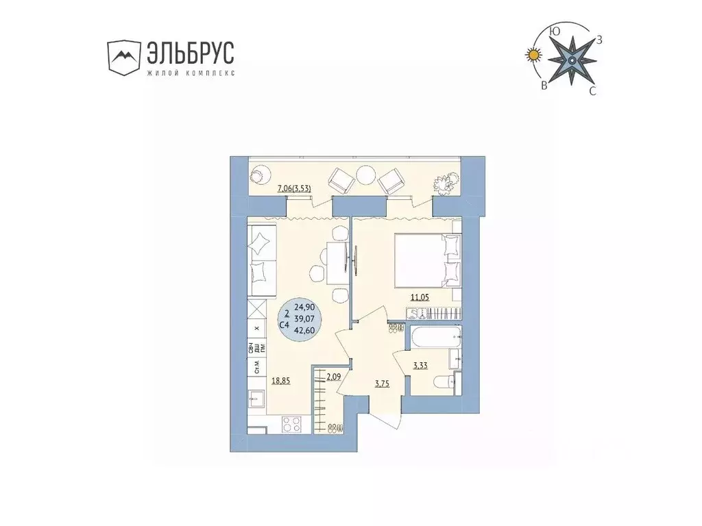 2-к кв. Башкортостан, Уфа Кавказская ул., 24 (42.6 м) - Фото 0
