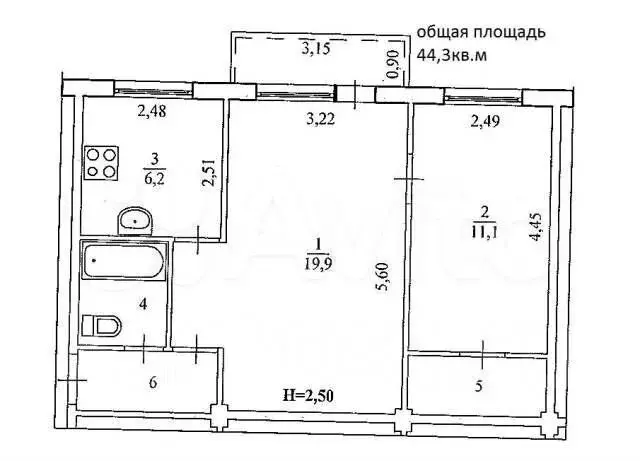 2-к. квартира, 44 м, 3/5 эт. - Фото 0
