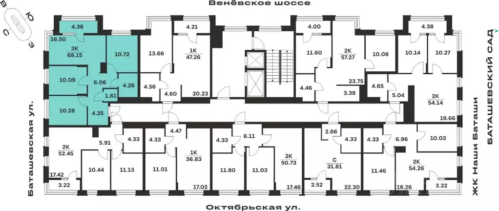 3-к кв. Тульская область, Тула Баташи Парк жилой комплекс (68.15 м) - Фото 2