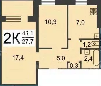 2-к кв. Нижегородская область, Нижний Новгород ул. Баренца, 1 (43.1 м) - Фото 2