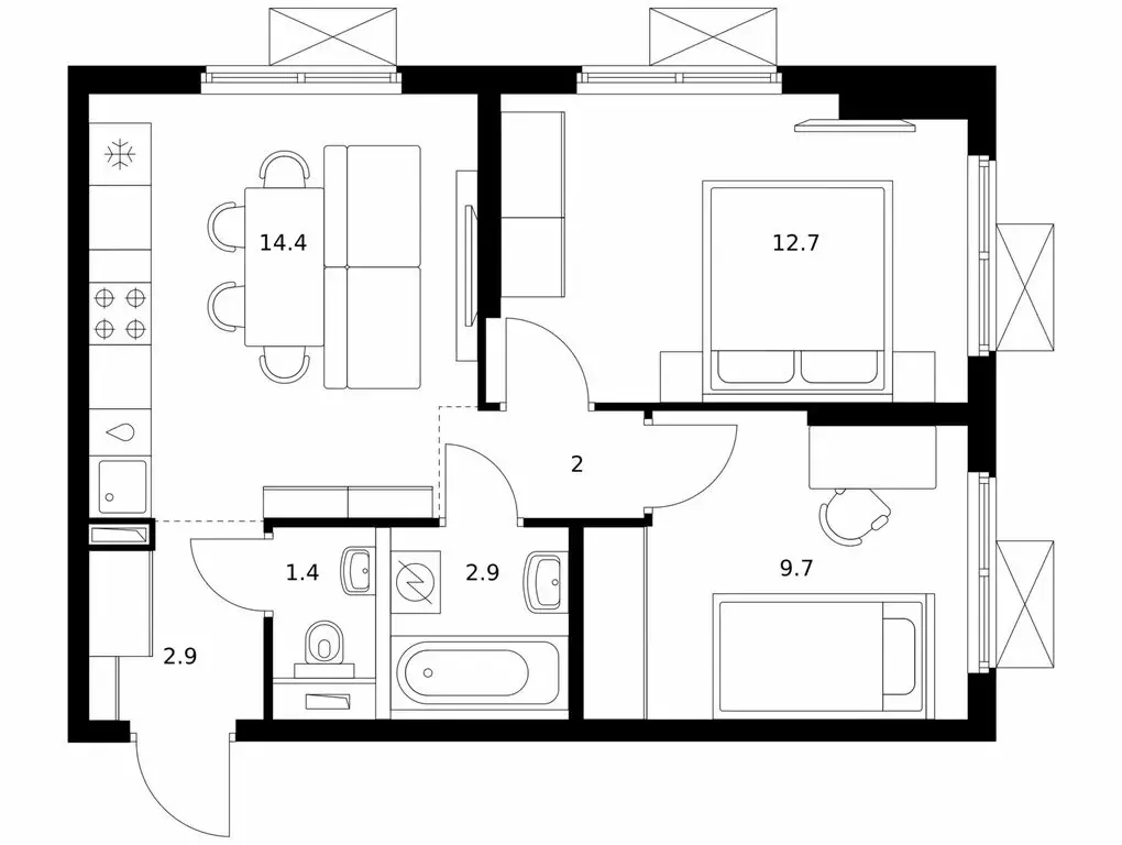 2-комнатная квартира: Мытищи, жилой комплекс Яуза Парк, 3 (46 м) - Фото 0