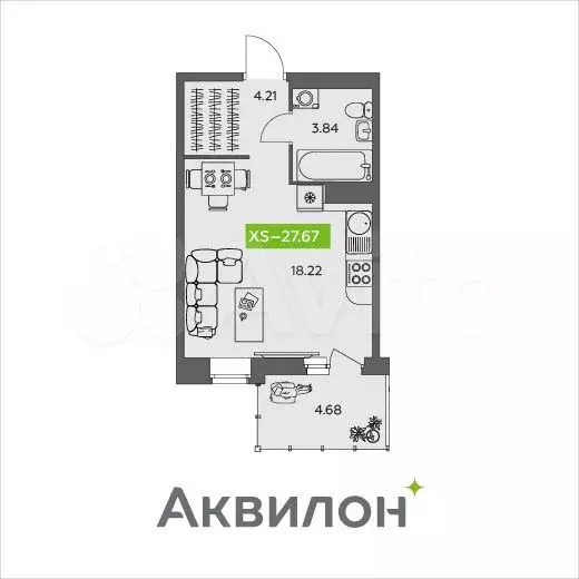 Квартира-студия, 27,7 м, 3/9 эт. - Фото 0