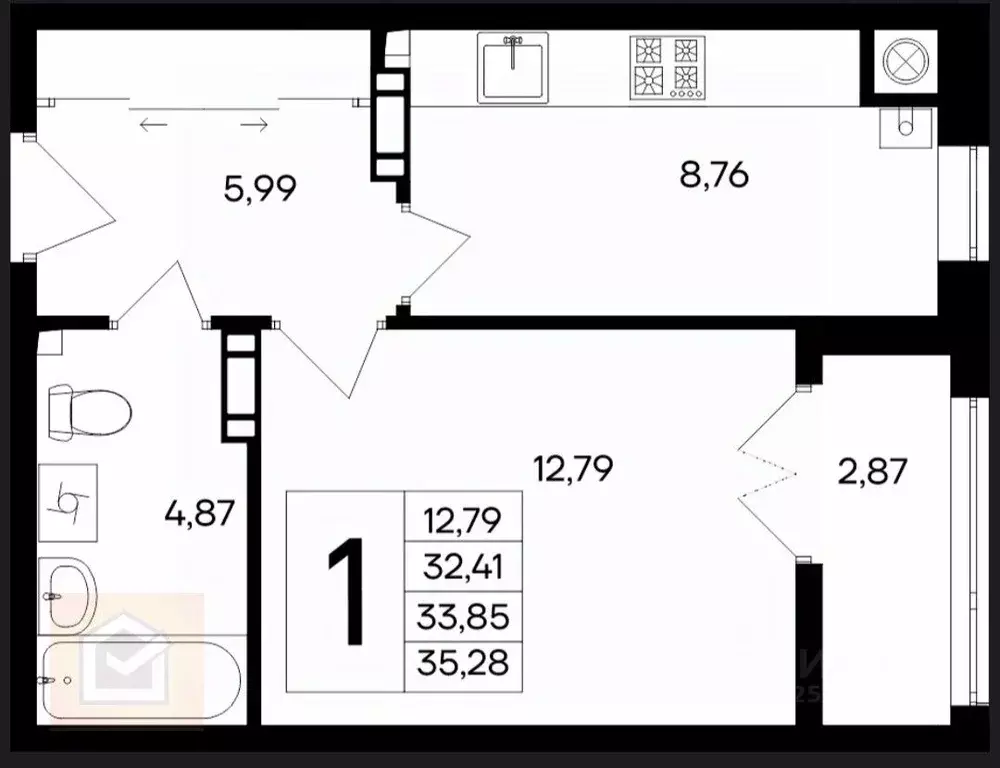 1-к кв. Крым, Евпатория просп. Победы, 93 (35.28 м) - Фото 2