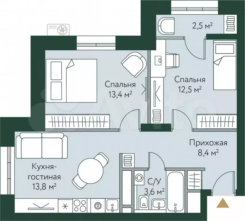 2-к. квартира, 54,2 м, 21/24 эт. - Фото 0