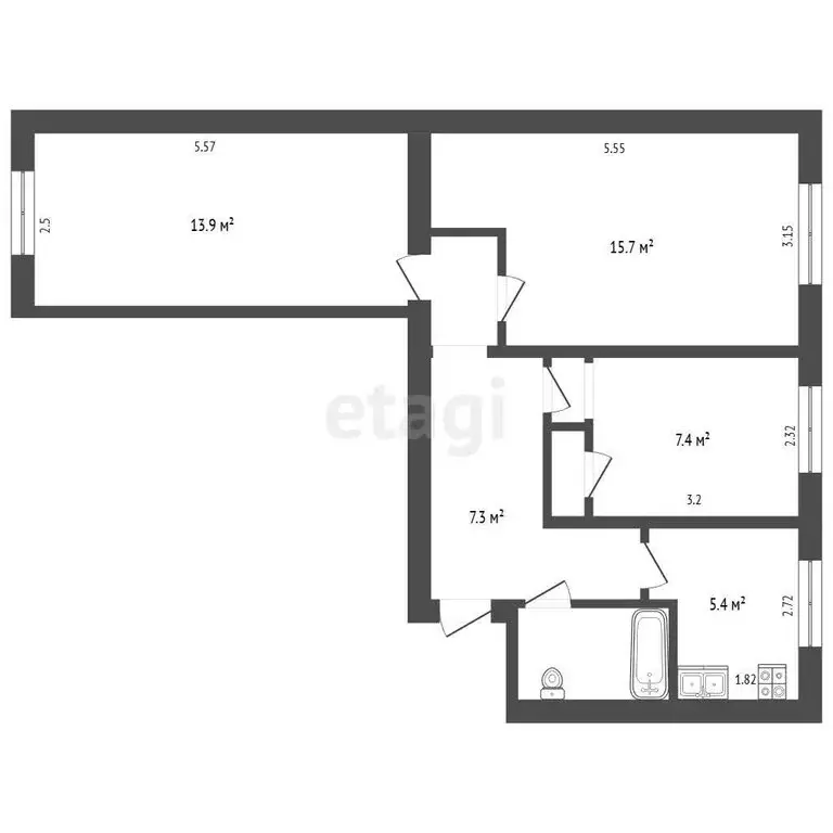 3-комнатная квартира: Елизово, Тимирязевский переулок, 2 (56 м) - Фото 1