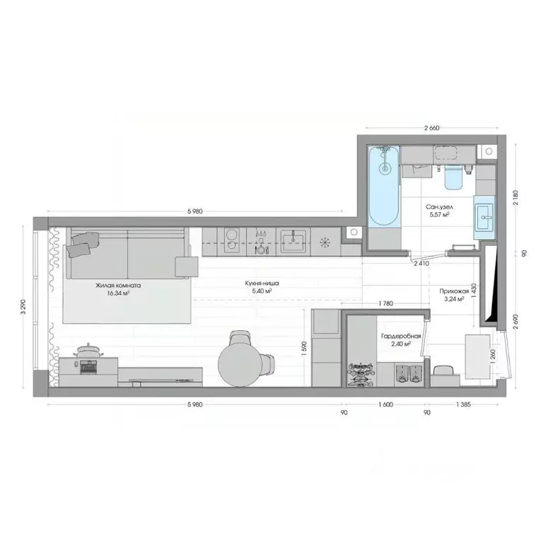 1-к кв. Приморский край, Владивосток ул. Нейбута (33.23 м) - Фото 1