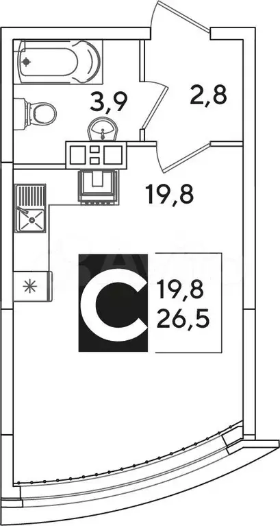 Квартира-студия, 26,5 м, 9/16 эт. - Фото 0