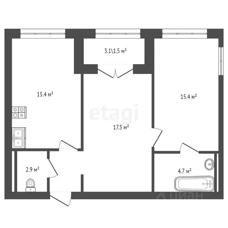 2-к кв. Санкт-Петербург ул. Академика Константинова, 1к1 (59.0 м) - Фото 0