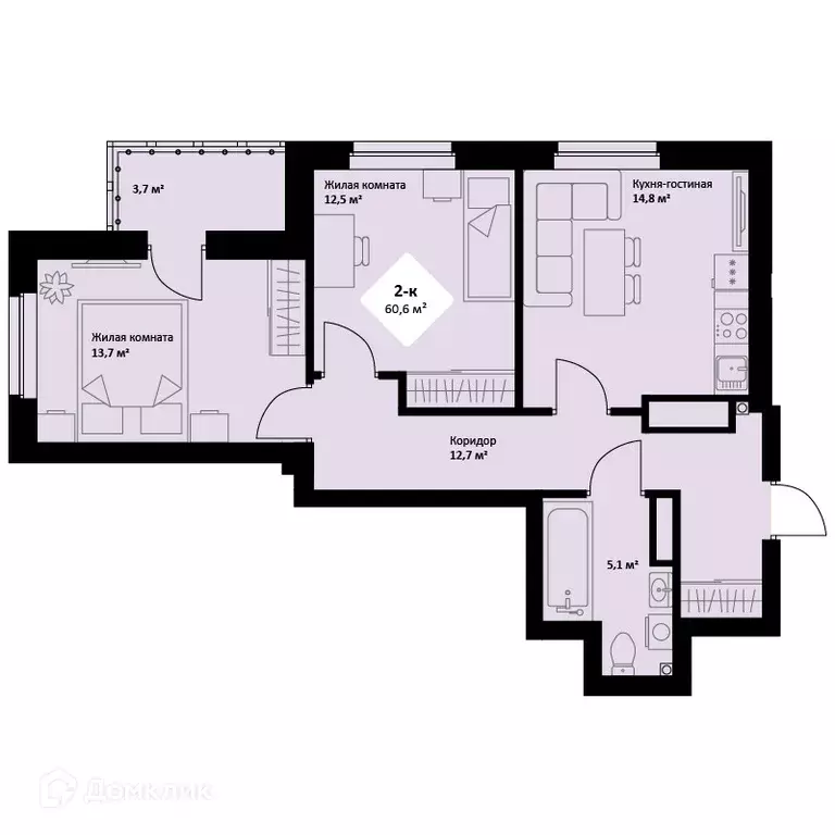 Продаётся 2-к квартира, 60.4 м - Фото 0