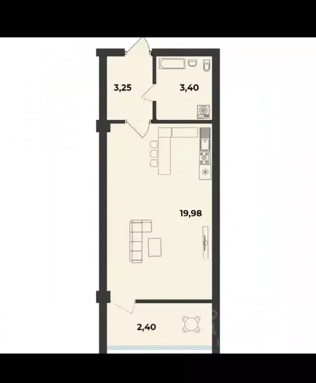 Студия Севастополь ул. Парковая, 15 (29.3 м) - Фото 2