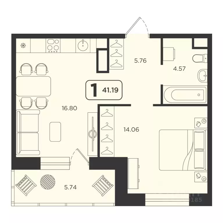 1-к кв. Тюменская область, Тюмень Горизонт жилой комплекс (41.19 м) - Фото 1
