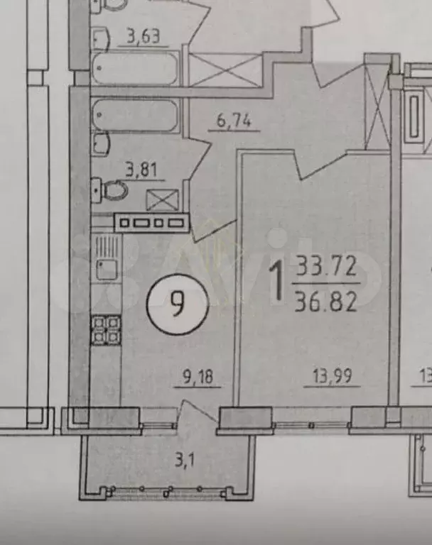 1-к. квартира, 33,7 м, 2/4 эт. - Фото 0