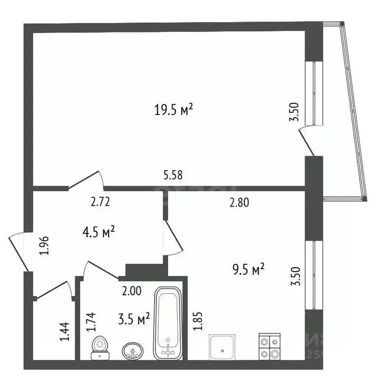 1-к кв. Тамбовская область, Тамбов ул. Рылеева, 63А (38.2 м) - Фото 2
