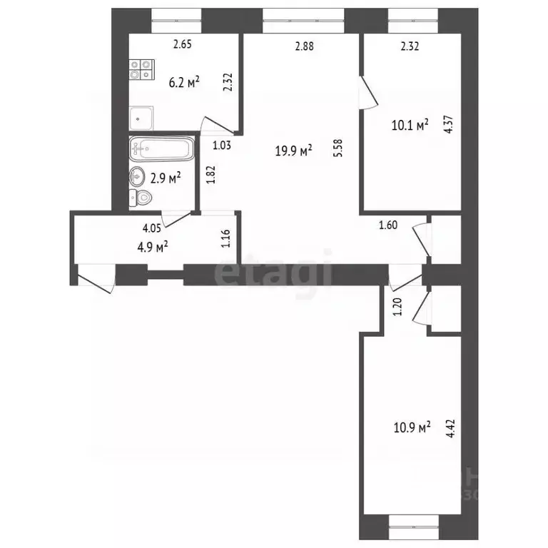 3-к кв. Московская область, Клин Клин-5 городок, ул. Центральная, 49 ... - Фото 2