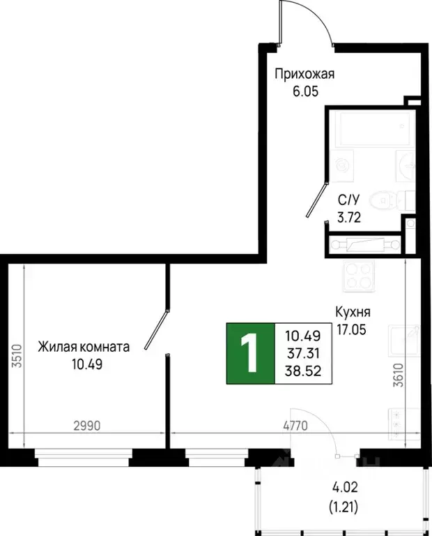 1-к кв. Ленинградская область, Всеволожский район, Свердловское ... - Фото 1