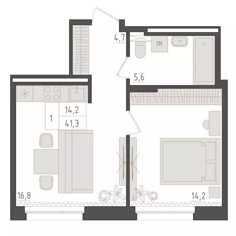 1-комнатная квартира: Уфа, 563-й квартал (41.3 м) - Фото 1