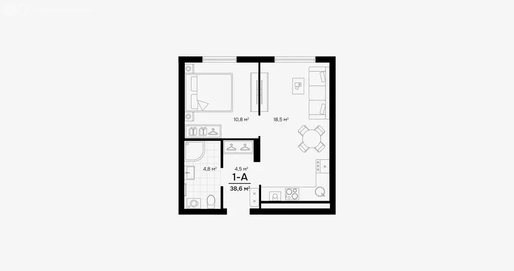 1-комнатная квартира: Астрахань, улица Татищева, 2Б (38.59 м) - Фото 1