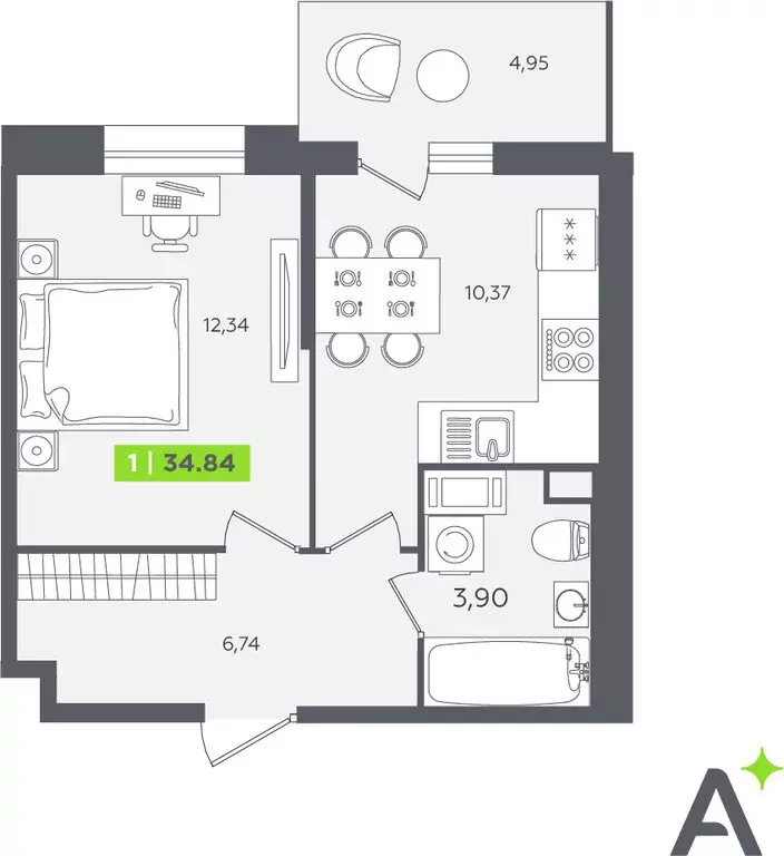 1-комнатная квартира: Кудрово, Солнечная улица, 10к2 (34.4 м) - Фото 1