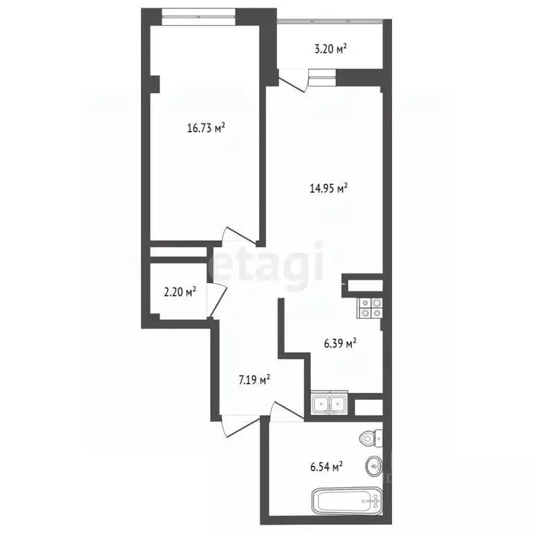 2-к кв. Татарстан, Набережные Челны Сармановский тракт, 27А (52.0 м) - Фото 1