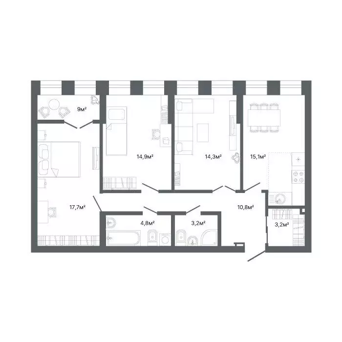 3-комнатная квартира: Екатеринбург, улица Мира, 47 (87.8 м) - Фото 1