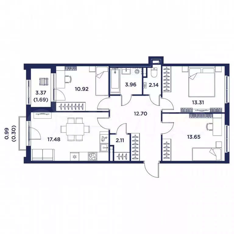 3-к. квартира, 79,4 м, 3/4 эт. - Фото 1