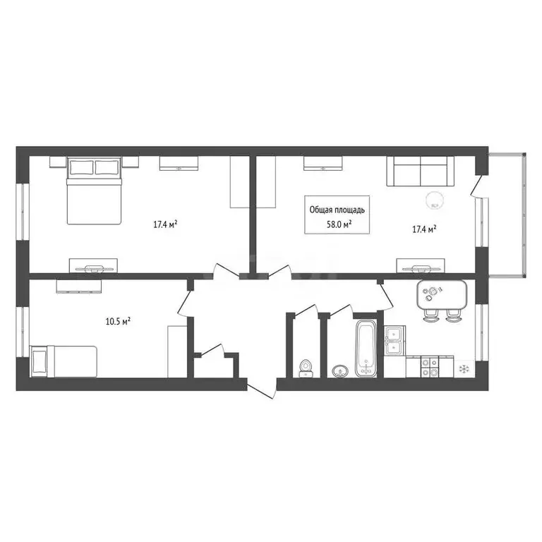 3-комнатная квартира: Бердск, Микрорайон, 22 (61.6 м) - Фото 1